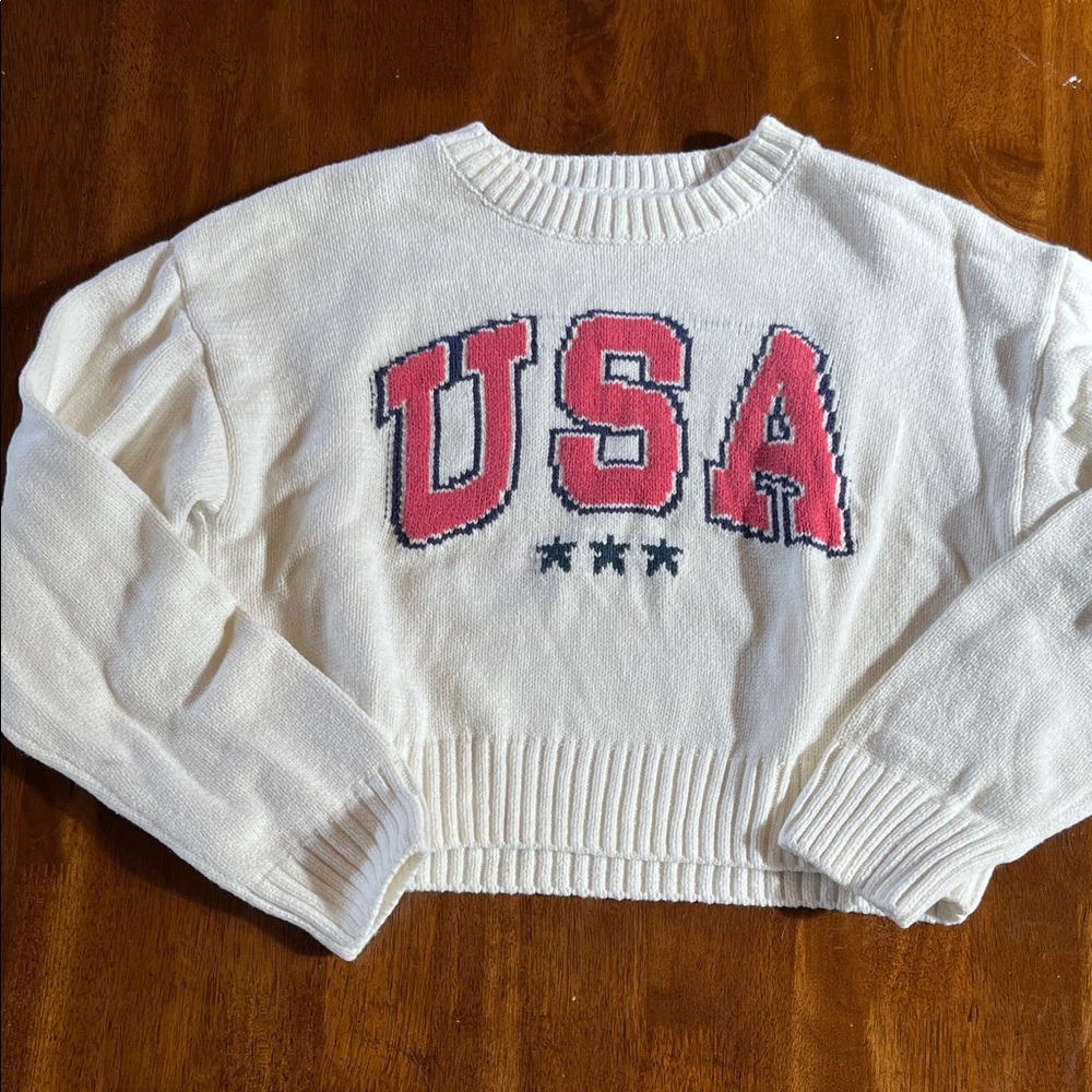 Grayson Threads White USA Cropped Sweater